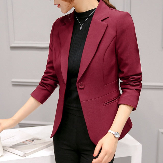 Black Women Blazer 2020 Formal Blazers Lady Office Work Suit Pockets Jackets Coat Slim Black Women Blazer Femme Jackets Femme